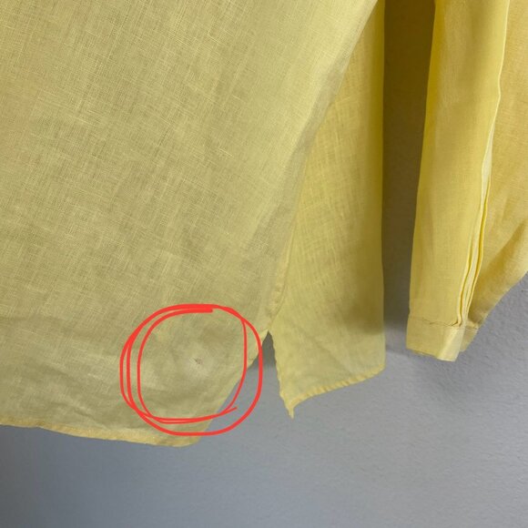 LL Bean Womens Plus 3X Yellow 100% Linen Pintuck Button Up Shirt Blouse Top - Picture 8 of 10